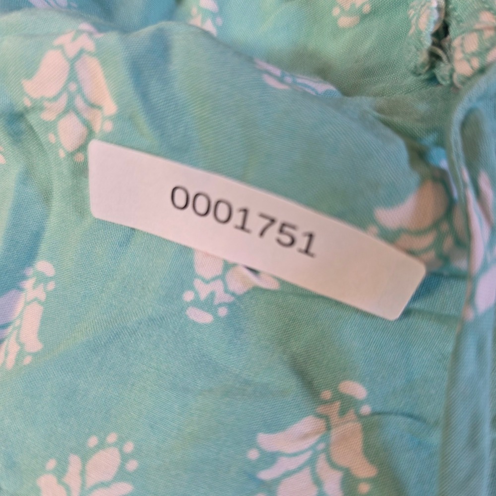 St Johns Bay Womens Teal Aqua Medallion Print Rayon Ruffle Peasant Top Large - Picture 2 of 6